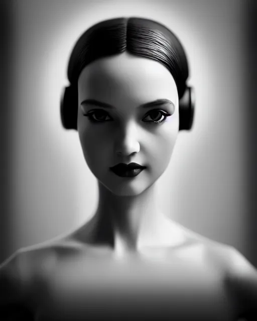 Image similar to black and white dreamy young beautiful female artificial intelligence, cinematic, rim light, photo - realistic, elegant, high detail, 8 k, masterpiece, photo taken in 1 9 3 0