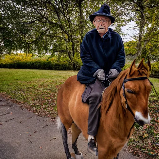 Prompt: portrait of an elderly man riding a cat, canon eos r 3, f / 1. 4, iso 2 0 0, 1 / 1 6 0 s, 8 k, raw, unedited, symmetrical balance, wide angle