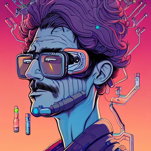 Prompt: portrait painting of a cyberpunk technician with crazy hair, sharp focus, award - winning, trending on artstation, masterpiece, highly detailed, intricate. art by josan gonzales and moebius and deathburger