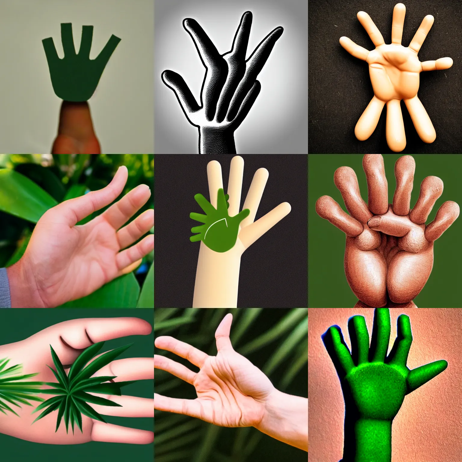 Prompt: human palm with five thumbs