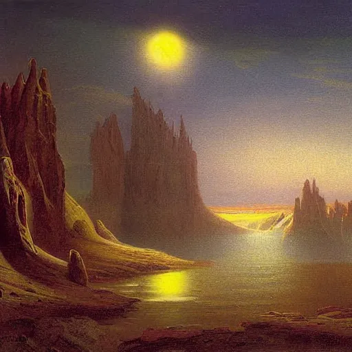 Image similar to Hyperborea painting by Vsevolod Ivanov and Albert Bierstadt