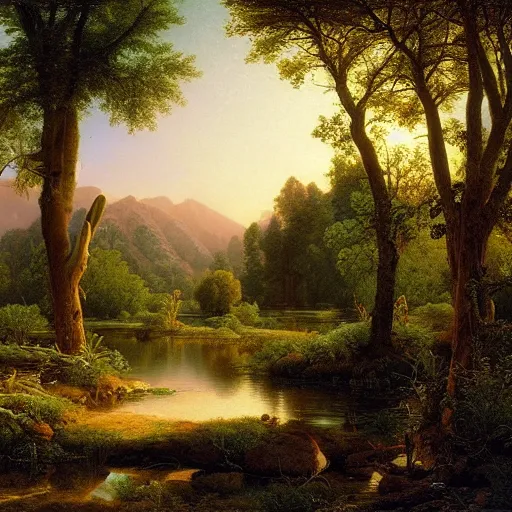 Image similar to a desert oasis, kindred spirits, harmony of nature, angelic light, sparkling dew, by asher brown durand, by ivan shishkin,