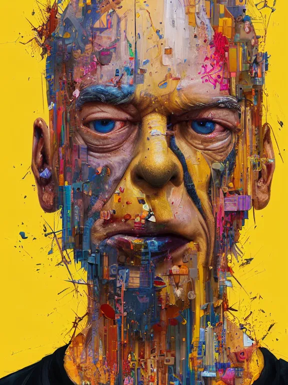 Image similar to art portrait of Homer Simpson,8k,by tristan eaton,Stanley Artgermm,Tom Bagshaw,Greg Rutkowski,Carne Griffiths,trending on DeviantArt,face enhance,hyper detailed,minimalist,cybernetic, android, blade runner,full of colour,