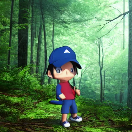 Prompt: realistic photo of ash ketchum in a forest, well lit, real, photogenic, detailed, 8 k, global illumination