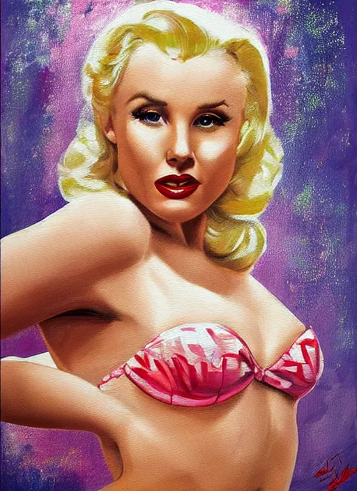 Prompt: kristen bell as marilyn monroe, pin - up painting, highly detailed