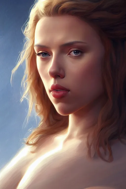 Image similar to Scarlett Johansson a a Greek Goddess , anatomy, only two hands, highly detailed, digital painting, artstation, concept art, smooth, sharp focus, illustration, Unreal Engine 5, 8K, art by art by artgerm and greg rutkowski and edgar maxence