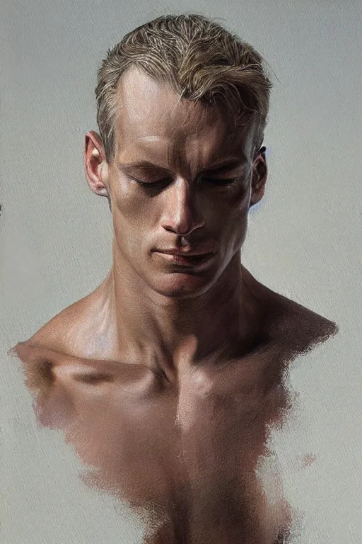 Prompt: beautiful clean oil painting of man portrait study by bernie wrightson, detailed, stunning, realistic, skin color