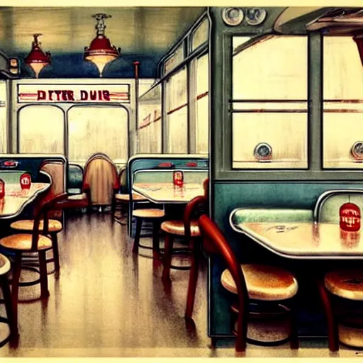 Image similar to ( ( ( ( ( 1 9 5 0 s diner interior. muted colors. ) ) ) ) ) by jean - baptiste monge!!!!!!!!!!!!!!!!!!!!!!!!!!!!!!