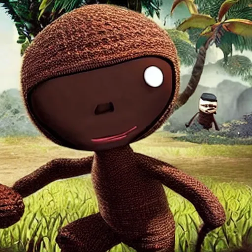 Prompt: historical photo of Sackboy in Vietnam