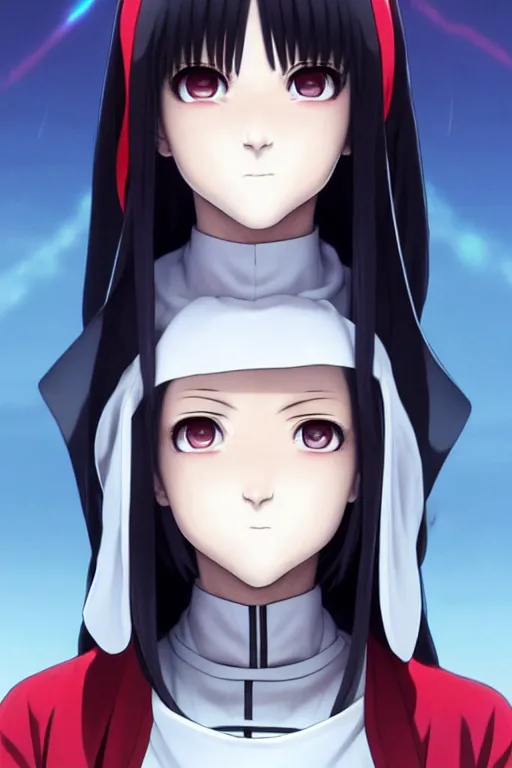 Image similar to portrait Anime cyborg girl in nun clothes, holy church Warhammer 40000, cute-fine-face, white-hair pretty face, realistic shaded Perfect face, fine details. Anime. realistic shaded lighting by Ilya Kuvshinov katsuhiro otomo ghost-in-the-shell, magali villeneuve, artgerm, rutkowski, WLOP Jeremy Lipkin and Giuseppe Dangelico Pino and Michael Garmash and Rob Rey