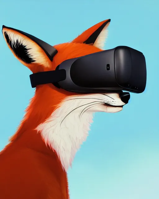 Image similar to a fox wearing a VR headset on its head By Makoto Shinkai, Stanley Artgerm Lau, WLOP, Rossdraws, James Jean, Andrei Riabovitchev, Marc Simonetti, krenz cushart, Sakimichan, trending on ArtStation, digital art.