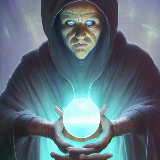 Image similar to creator of worlds wearing a cloak, masked, and holding a holographic planet projection in his hand, detailed, sci - fi, digital painting, artstation, sharp focus, illustration, ominous, artgerm, tomasz alen kopera, peter mohrbacher, donato giancola, joseph christian leyendecker, wlop, frank frazetta