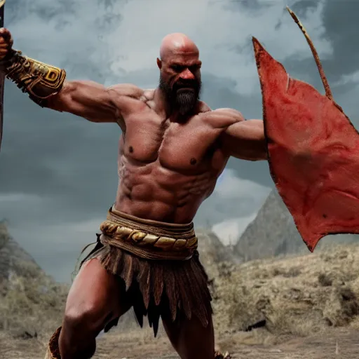 Image similar to Djimon Hounsou as kratos!!, 8k, cinematic, unreal engine