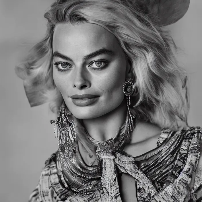 Image similar to portrait of Margot Robbie wearing traditional Balinese dress, by Charlotte Grimm, natural light, detailed face, CANON Eos C300, ƒ1.8, 35mm, 8K, medium-format print