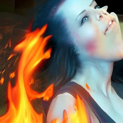 Prompt: hyper realistic woman on fire