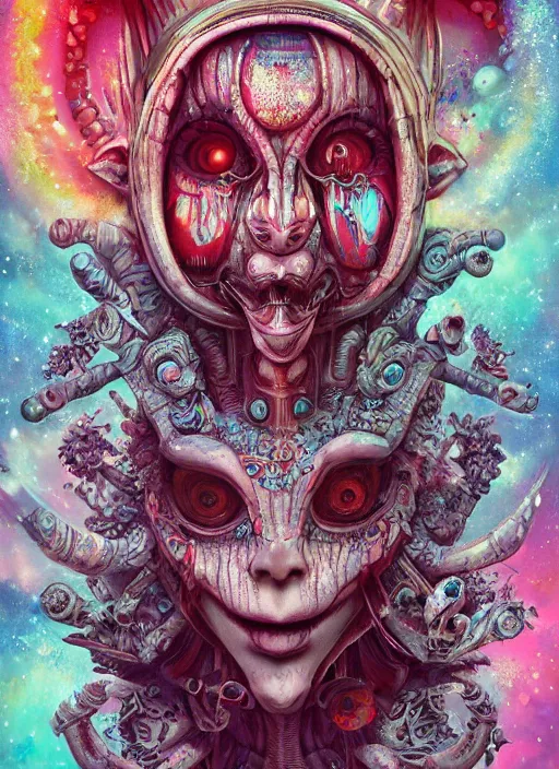 Image similar to alice in wonderland, aztec god, alien, highly detailed, cinematic, 8 k, by megan duncanson, benjamin lacombe, adrian borda, stanley artgermm, tom bagshaw, craig mullins, carne griffiths, ayami kojima, beksinski, giger, trending on deviantart, hyper detailed, horror, full of colour