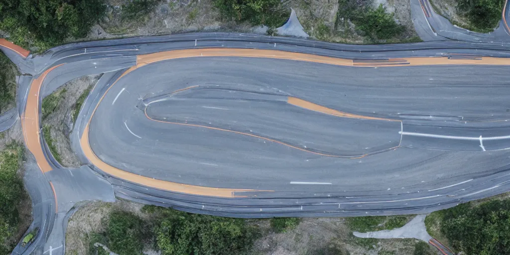 Prompt: wide angle shot of a road winding into distance, a road sign pointing down the road, abstract expressionism