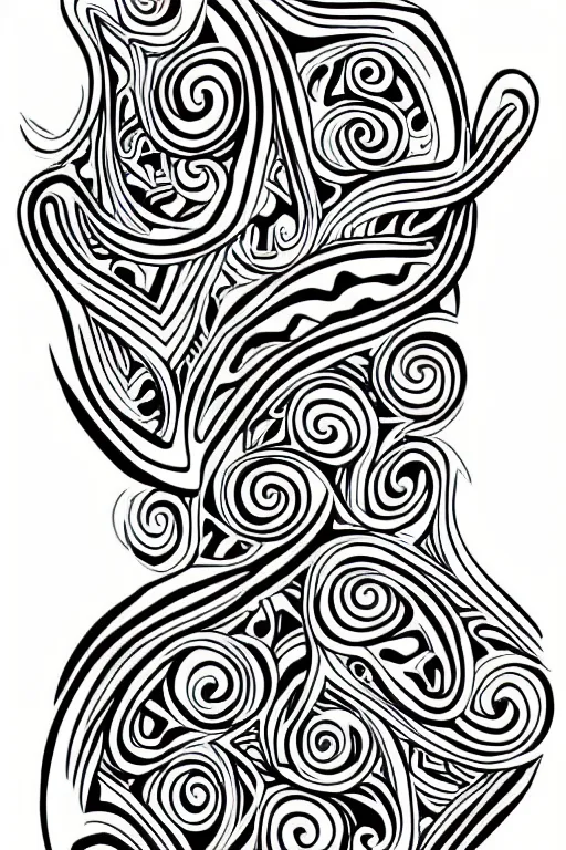 Image similar to a thin intricate lineart swirling tribal tattoo design, black and white