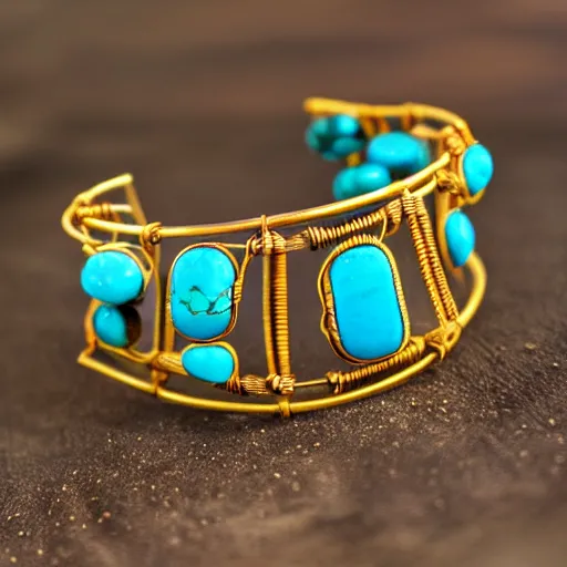 Image similar to Ancient Primitive Gold Bangle, 14K Gold Wire, Single Center Turquoise, Shungite Bangle, Mineral and Gold Jewelry, Product Photography