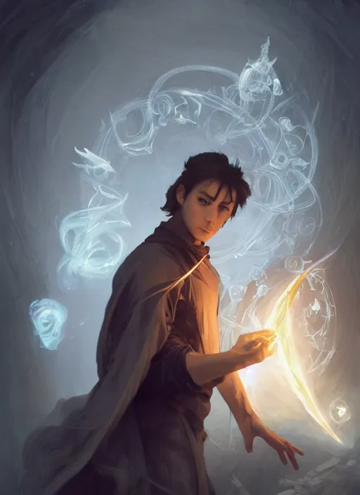 Prompt: character concept portrait of an attractive young Spanish wizard conjuring a death spell, a floating iridescent spell book in the center, intricate, elegant, digital painting, concept art, smooth, sharp focus, illustration, from Metal Gear, by Ruan Jia and Mandy Jurgens and William-Adolphe Bouguereau, Artgerm