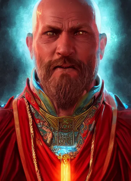 Image similar to a fantasy comic book style portrait painting of red priest in lord of mysteries, unreal 5, daz, hyper realistic, octane render, rpg portrait, ambient light, dynamic lighting