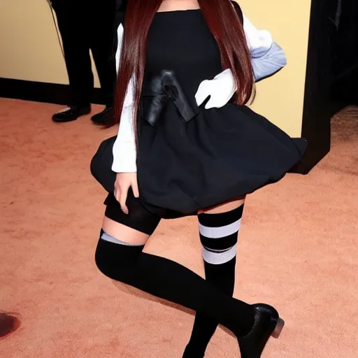 Image similar to Ariana Grande doing Wednesday Addams cosplay