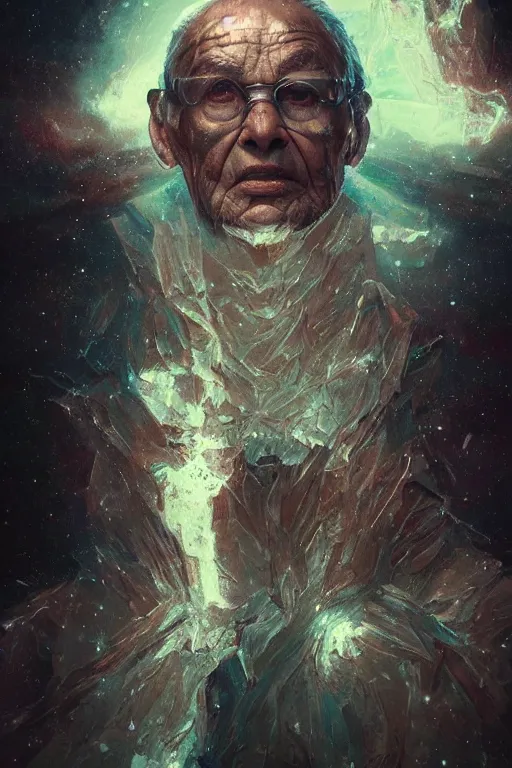 Image similar to the look of an elderly person 6 5 5 4 1 8 8 full of wrinkles and imperfections by artgem and greg rutkowski, highly detailed, high contrast, light reflection, trippy, nebula, trending on artstation