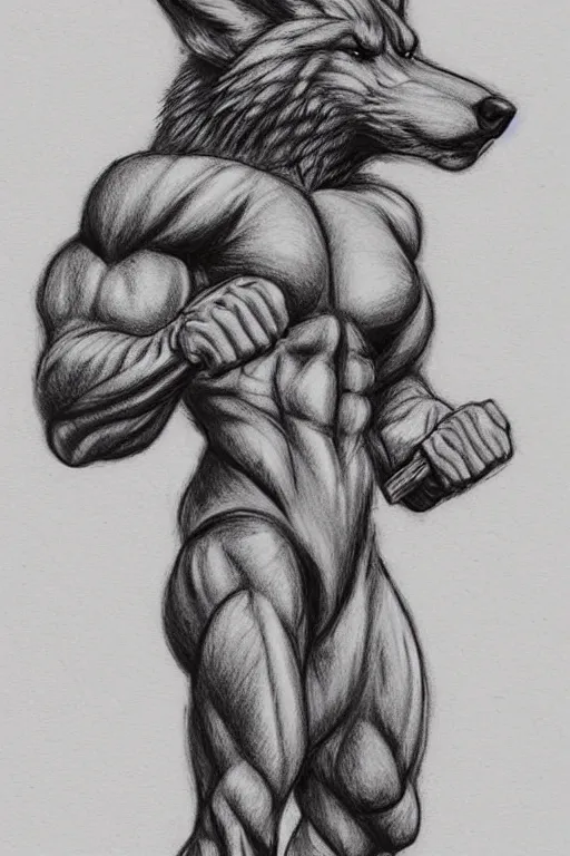 Image similar to master furry artist colored pencil drawing full body portrait character study of the anthro male anthropomorphic wolf fursona animal person bodybuilder at gym