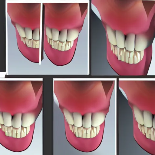 Image similar to poorly rendered 3 d set of teeth