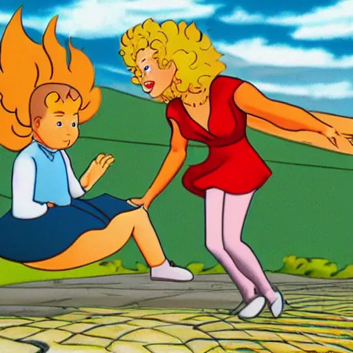 Prompt: still of Ms. Frizzle accidentally ejecting a child into the sun, from animated tv show The Magic School Bus