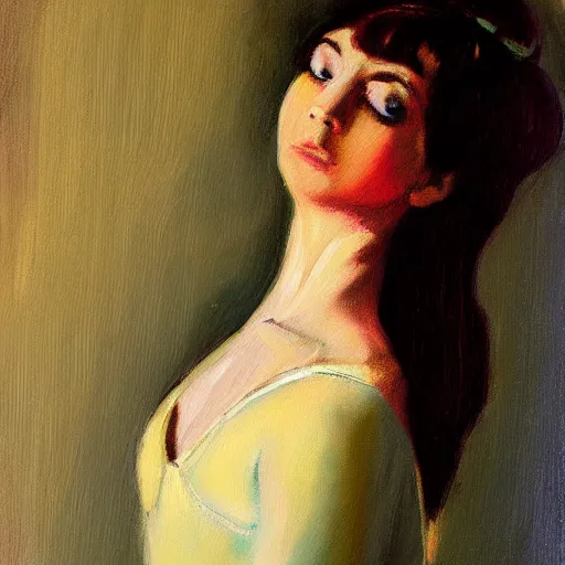 Image similar to portrait of a ballerina, impasto paint, 8 k, cinematic light, shadows, reflection highlights in the paint, in the style of francisco de goya,