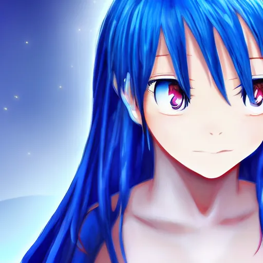Prompt: Blue-haired anime girl, genki girl, trending on Pixiv, ultra high quality, HD anime, anime wallpaper