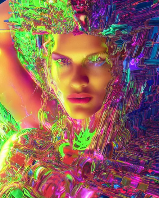 Image similar to a powerful energy psychedelic matrix latin woman, by alexander fedosav, hyper detailed digital matte painting, concept art, hyperrealism, 1 6 k resolution, cinema 4 d, 8 k resolution, trending on artstation, behance hd, a masterpiece, by stephan martiniere, particles, cel - shaded, power bright neon energy, by david a. hardy