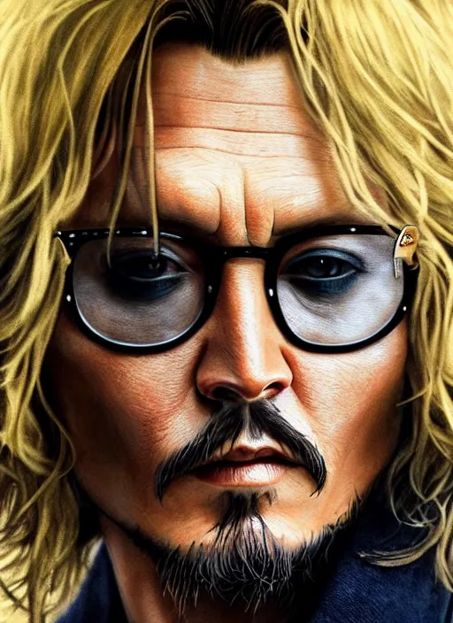 Prompt: portait of Johnny Depp, sharp focus, illustation, stunning lighting, realistic character concept, light atmosphere, golden ration, cinematic lighting, high resolution, insanely detailed and intricate, art by (Hayao Miyazaki and Matt Groening), 8k