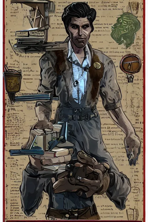 Image similar to saint homo neanderthalis, with book of science, on his right hand, and riffle, on his left hand, violet polsangi pop art, gta chinatown wars art style, bioshock infinite art style, incrinate, realistic anatomy, paper frame, hyperrealistic, two colors, white frame, 4 k, uhd, remove duplicate content