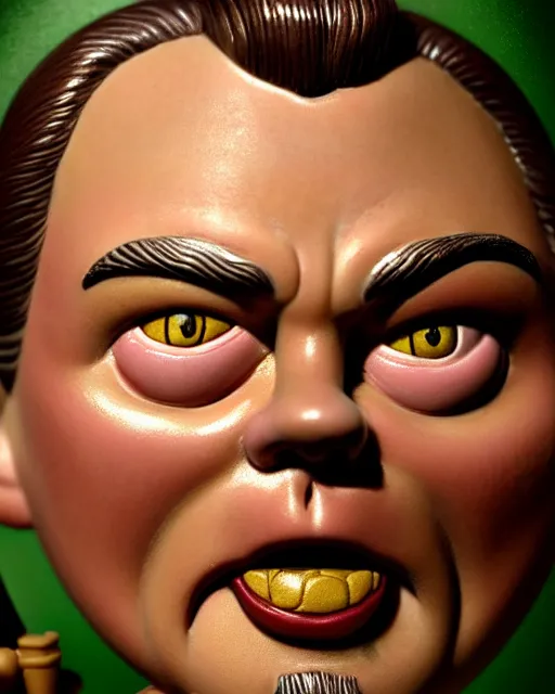 Image similar to highly detailed closeup, face profile portrait of a tin toy leonardo dicaprio as a medieval goblin eating cakes in a castle, hyper realistic, artstation, illustration, nicoletta ceccoli, mark ryden, lostfish, dan decarlo, bob clampett, max fleischer, digital paint, matte paint, vivid colors, detailed and intricate environment