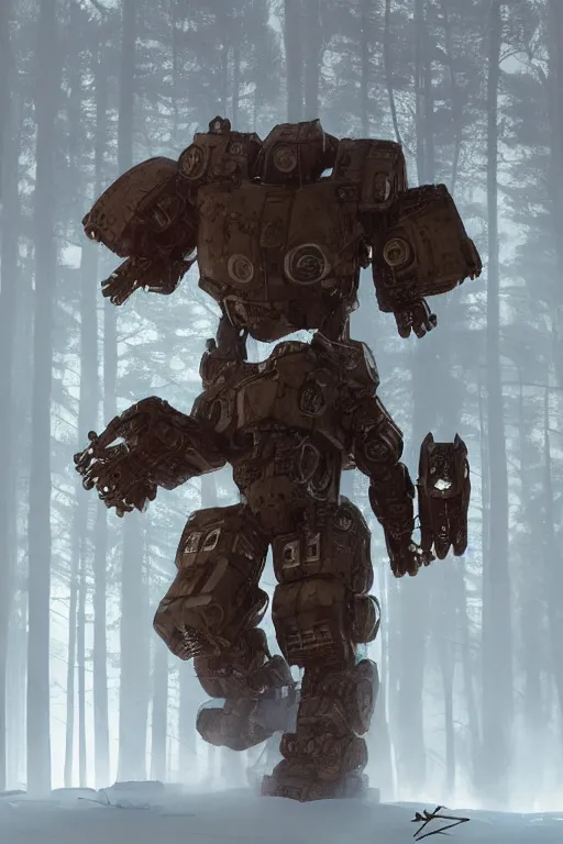 Image similar to giant mech teddybear robot walking through burning forest, dystopian, sci-fi, extremely detailed, digital painting, sculpted in zbrush, artstation, smooth, sharp focus, illustration, chiaroscuro lighting, golden ratio, incredible art, artgerm