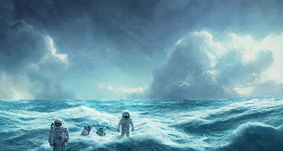 Prompt: an astronaut lost in the ocean,digital art,detailed,ultra realistic,art by greg rutkowski