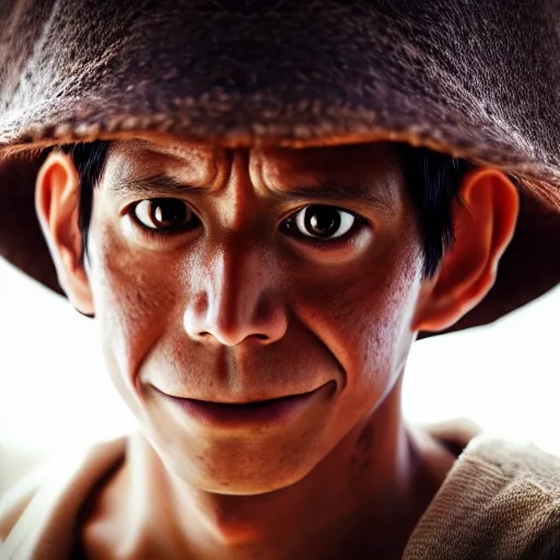 Prompt: photo of monkey d. luffy in real life, portrait photography by annie leibovitz, stanley kubrick, mid shot, rule of thirds, highly detailed, 4 k, hdr, smooth, sharp focus, hig