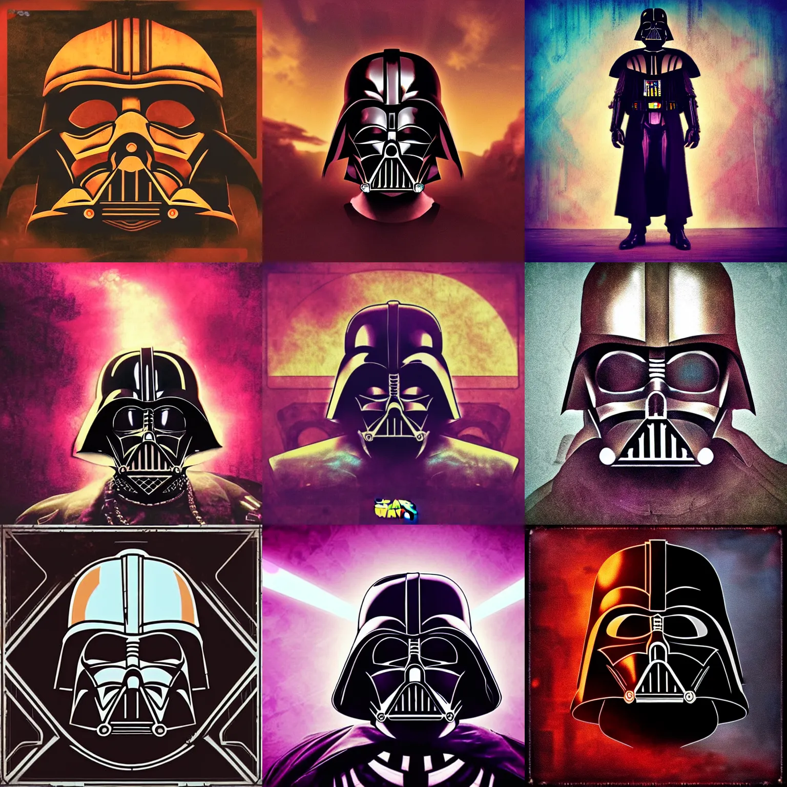 Prompt: steampunk Darth Vader synthwave album cover