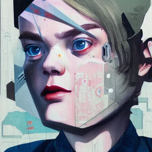 Prompt: Elle Fanning in Fallout 3 picture by Sachin Teng, asymmetrical, dark vibes, Realistic Painting , Organic painting, Matte Painting, geometric shapes, hard edges, graffiti, street art:2 by Sachin Teng:4