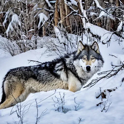 Image similar to grey wolf in snowy area hunting with the pack