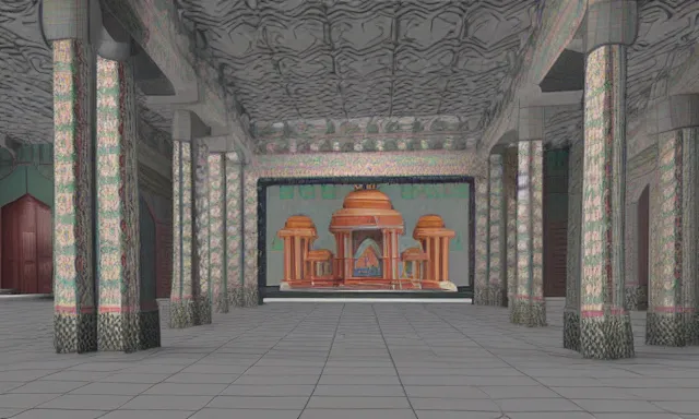 Image similar to 3d lowpoly hindu temple mosque interior, quake level