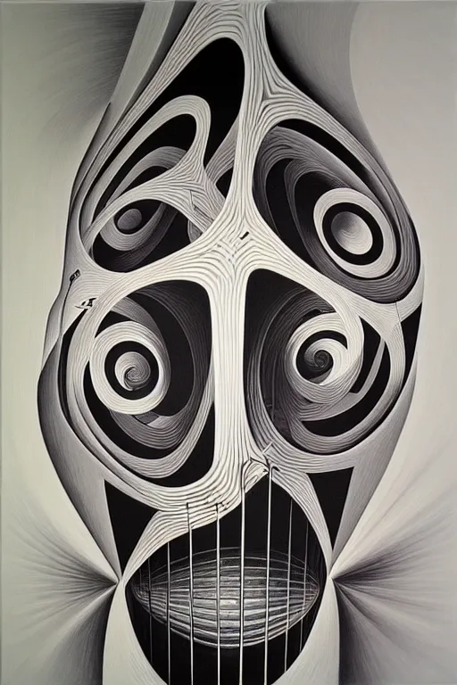 Image similar to music inspires my soul. by mc escher, hyperrealistic photorealism acrylic on canvas