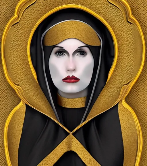 Image similar to beautiful female character inspired by venice carnival and nun | | digital artwork made by greg rutswork and lois van barlee, symmetrical, anatomically correct