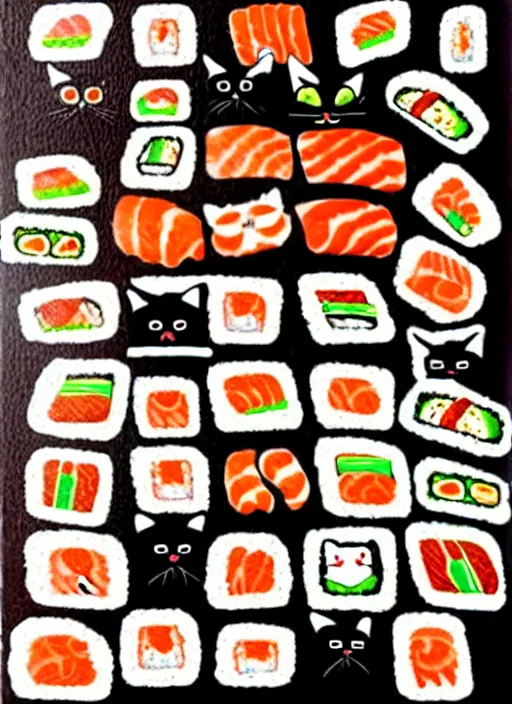 Image similar to clear photorealistic picture of adorable cats made out of sushi