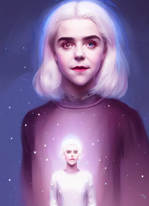 Prompt: portrait of kiernan shipka as sabrina spellman, white hair, intricate, elegant, glowing lights, highly detailed, digital painting, artstation, concept art, smooth, sharp focus, illustration, art by wlop, mars ravelo and greg rutkowski