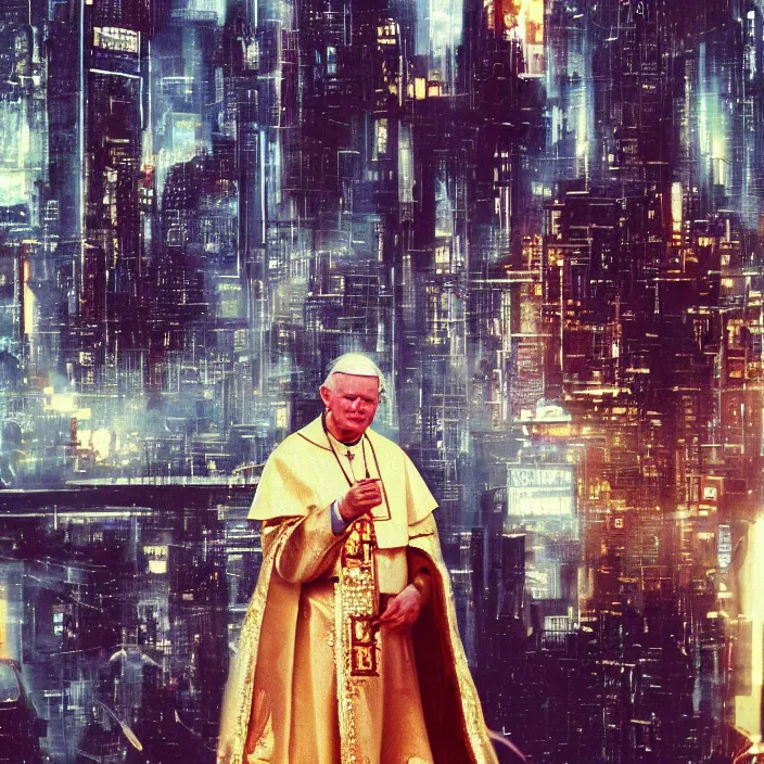 Prompt: John Paul II in style of cyberpunk