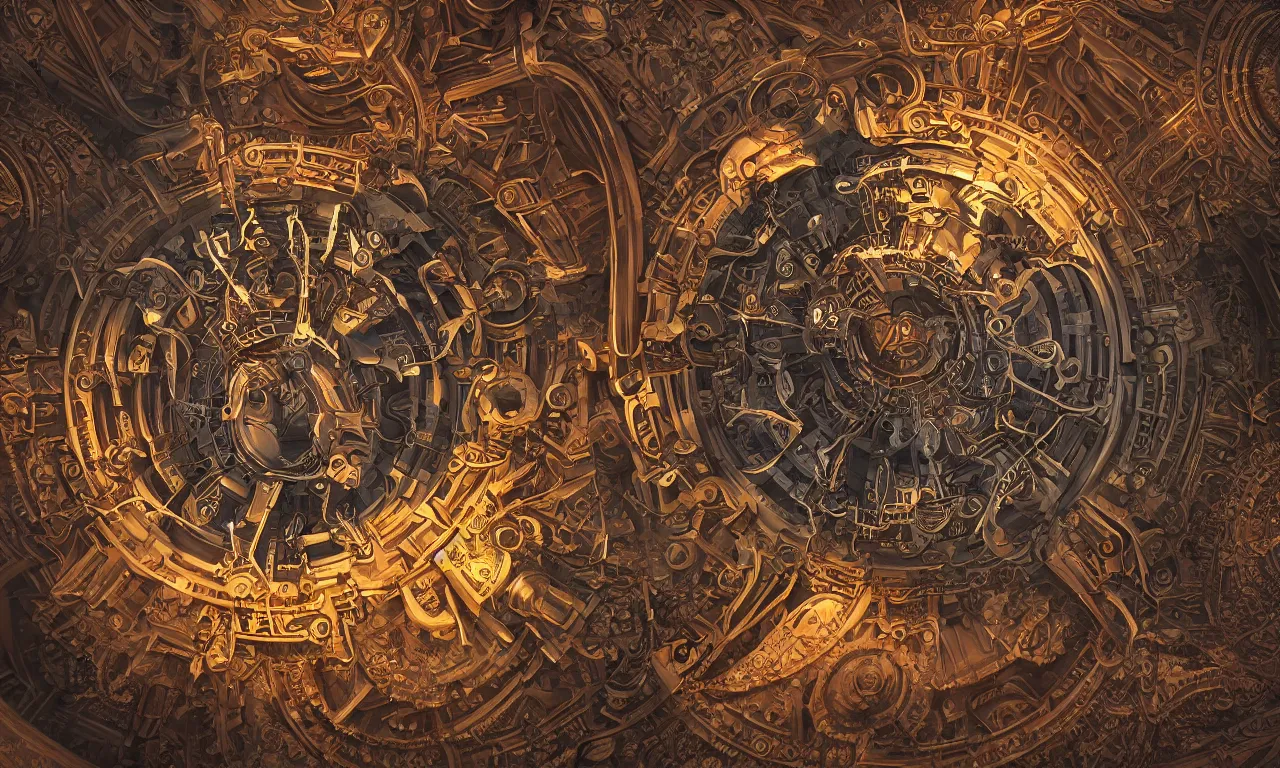 Image similar to steampunk engine laboratory 3 d volume mandala chakra digital color stylized concept substance natural color scheme, global illumination ray tracing hdr fanart arstation by sung choi and eric pfeiffer and gabriel garza and casper konefal