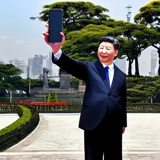 Prompt: president xi jinping taking a selfie at rizal park, realistic, shot on an iphone